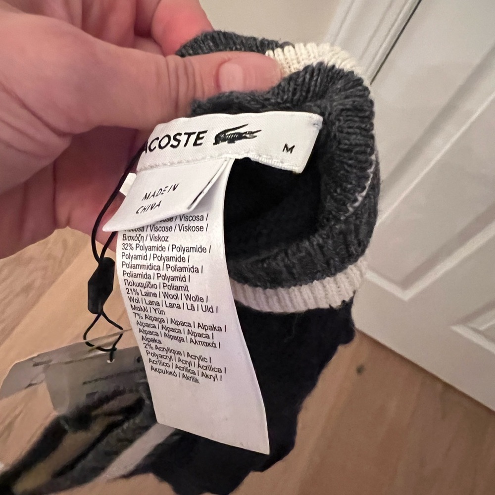 Lacoste Navy stripe wool angora blend Scarf and gloves set unisex nautical - Picture 7 of 7